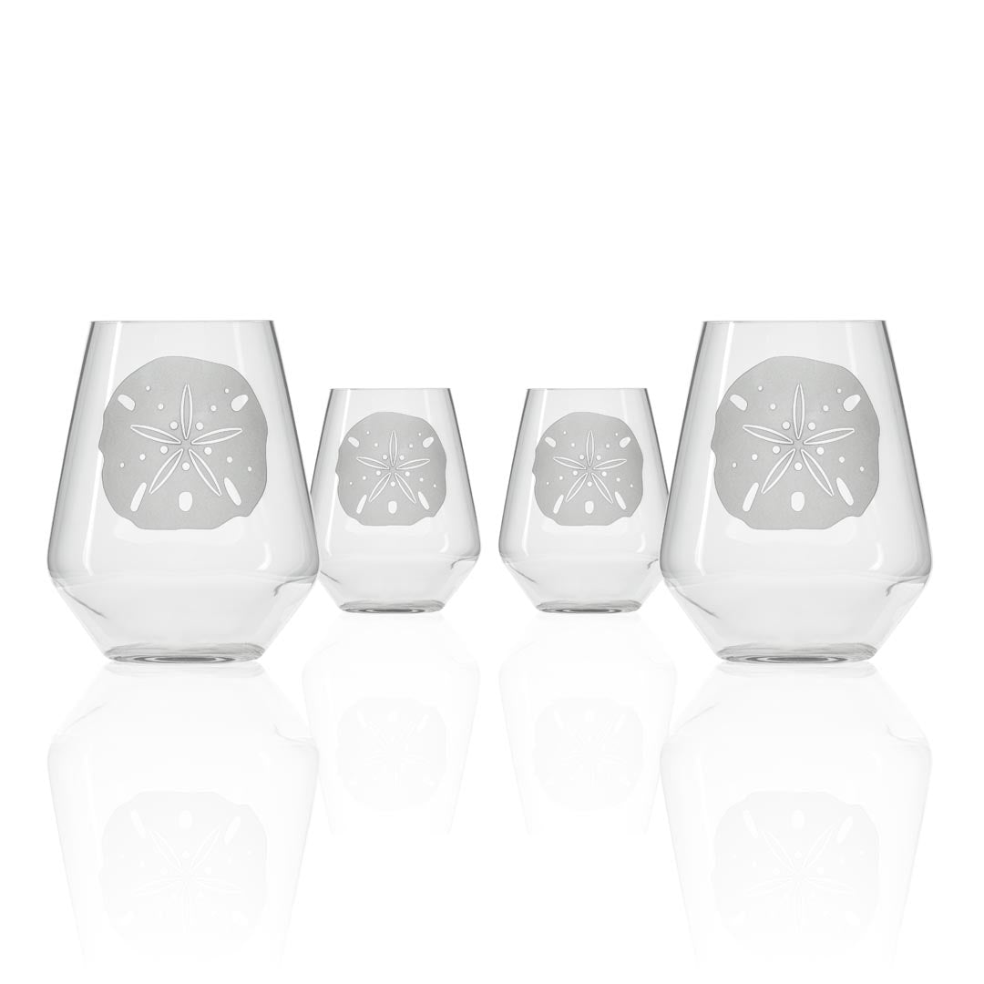 Rolf Glass Sand Dollar 18oz Stemless Wine Tumbler Glass set of 4