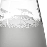 Rolf Glass Sandpiper 18oz Stemless Wine Glass detailed engraving of sandpiper and beach