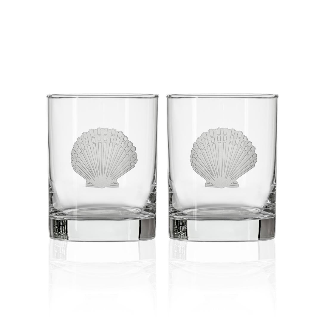 Scallop Shell 13oz Double Old Fashioned Whiskey Glass Set of 4