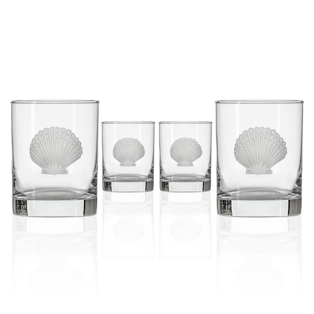Scallop Shell 13oz Double Old Fashioned Whiskey Glass Set of 4 - Thumbnail 3