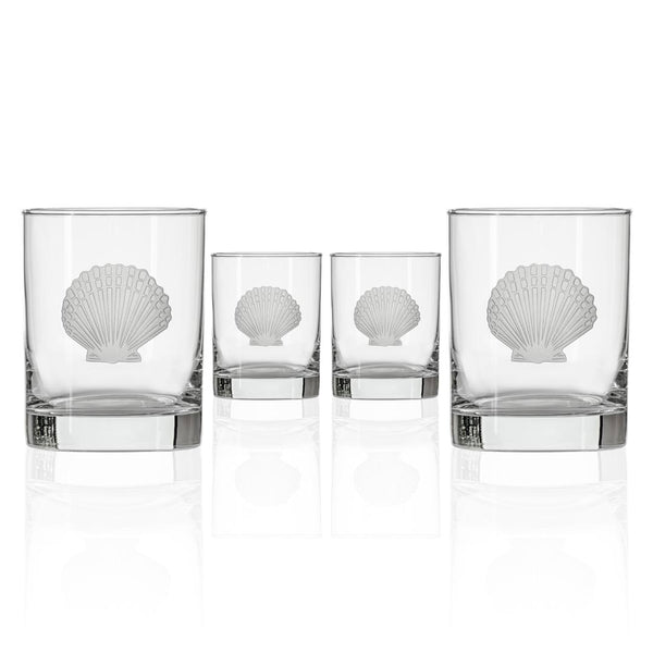 Rolf Glass Scallop Shell 13oz Double Old Fashioned Cocktail Glass set of 4