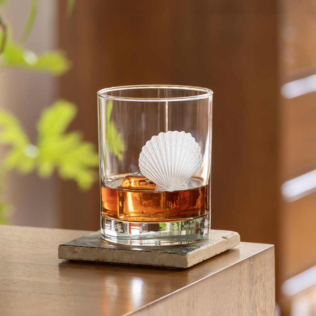 Scallop Shell 13oz Double Old Fashioned Whiskey Glass Set of 4 - Thumbnail 2