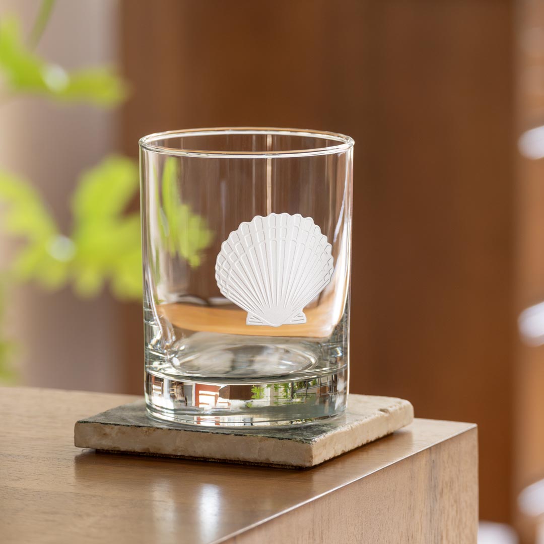 Scallop Shell 13oz Double Old Fashioned Whiskey Glass Set of 4 - Thumbnail 4