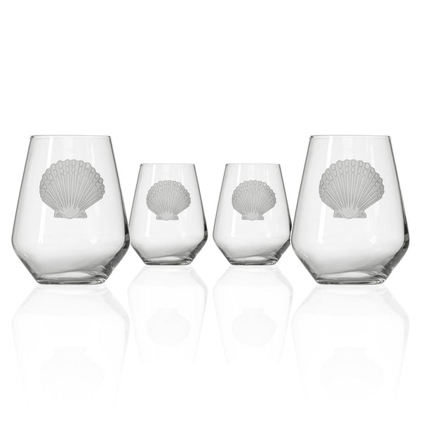 Rolf Glass Scallop Shell 18oz Stemless Wine Glass set of 4