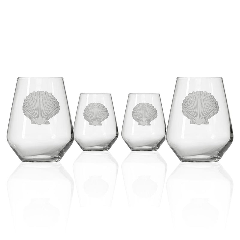 Rolf Glass Scallop Shell 18oz Stemless Wine Glass set of 4