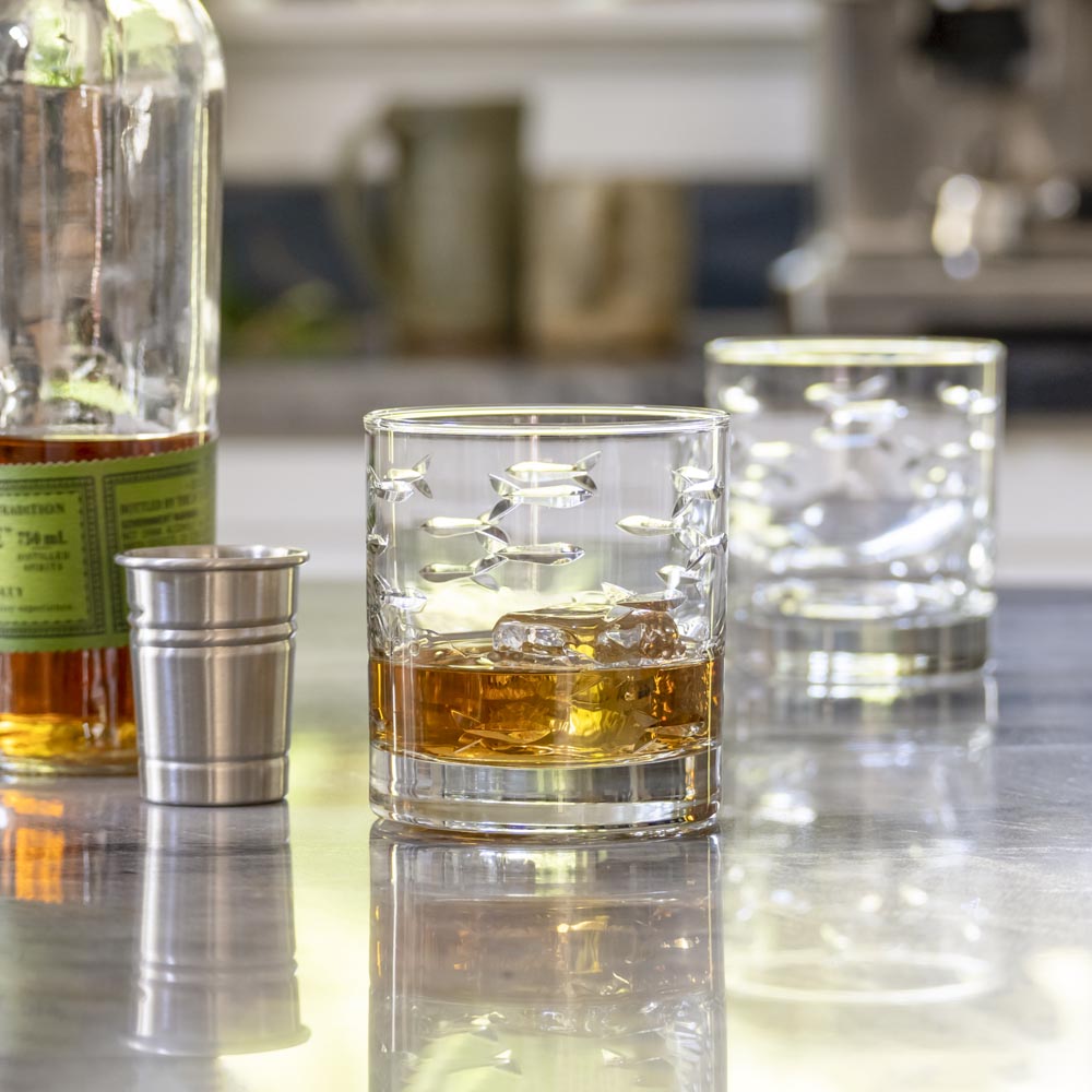 Rolf Glass School of Fish 10oz On The Rocks Whiskey Glass