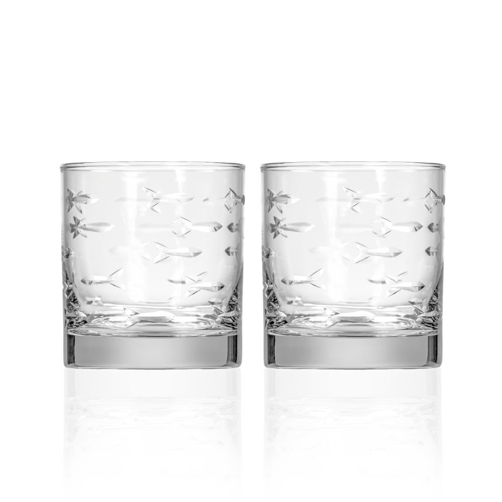Rolf Glass School of Fish 10oz On The Rocks Whiskey Glass