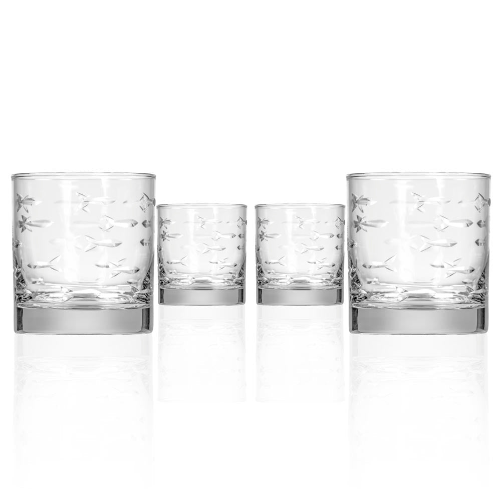 Rolf Glass School of Fish 10oz On The Rocks Whiskey Glass