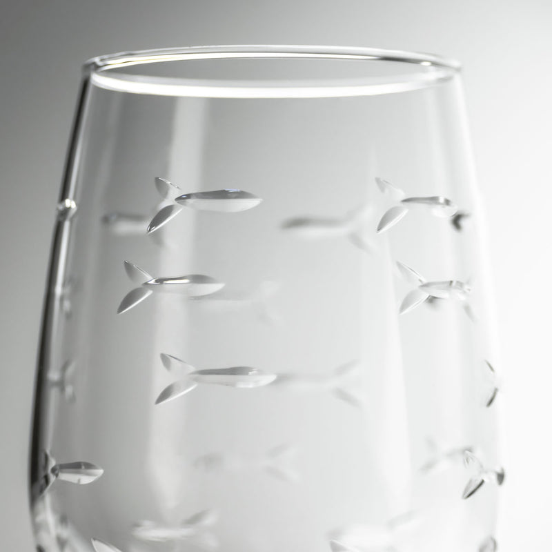 Rolf Glass School of Fish 12oz White Wine Glass detailed engraving