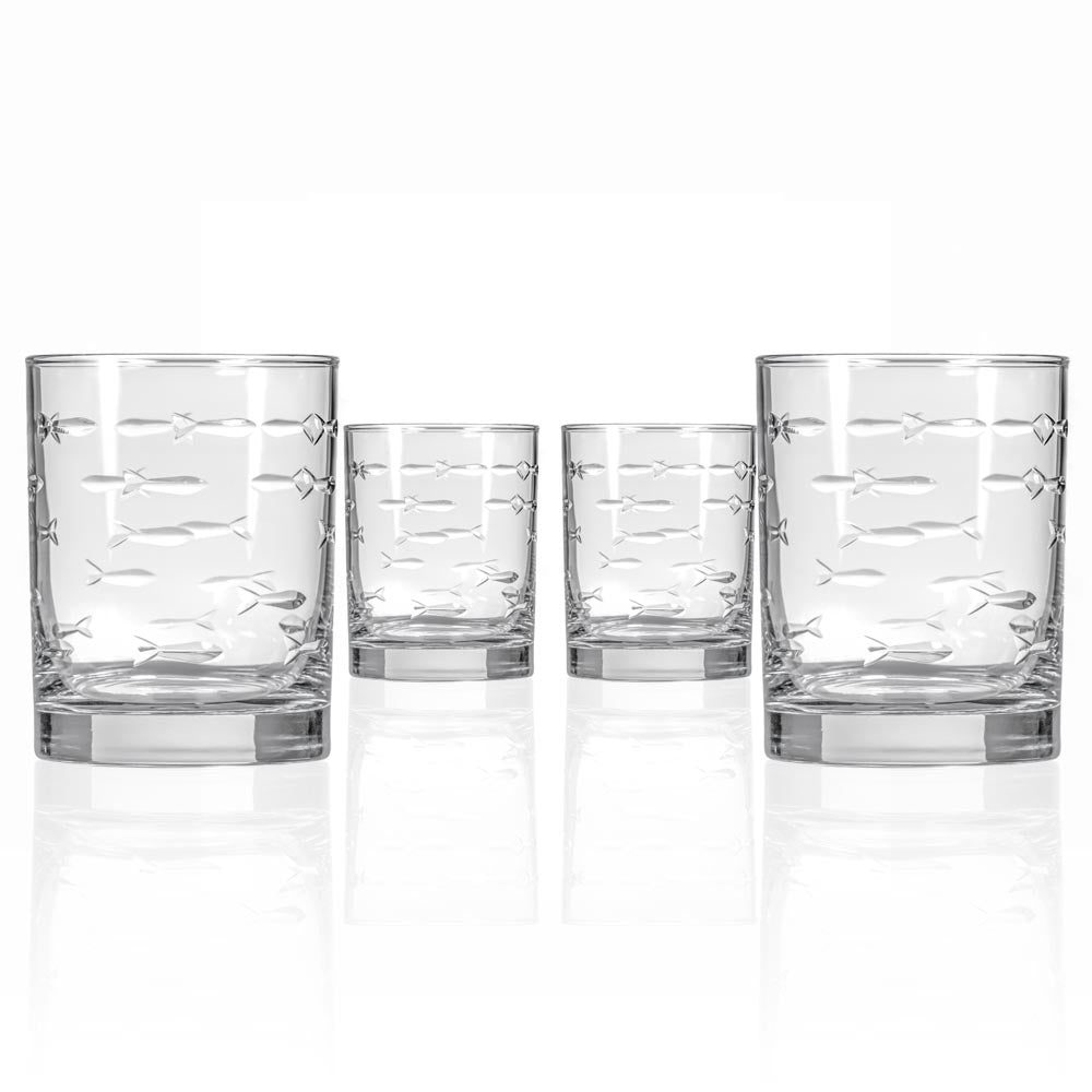 School of Fish 13oz Double Old Fashioned Whiskey Glass | Set of 4
