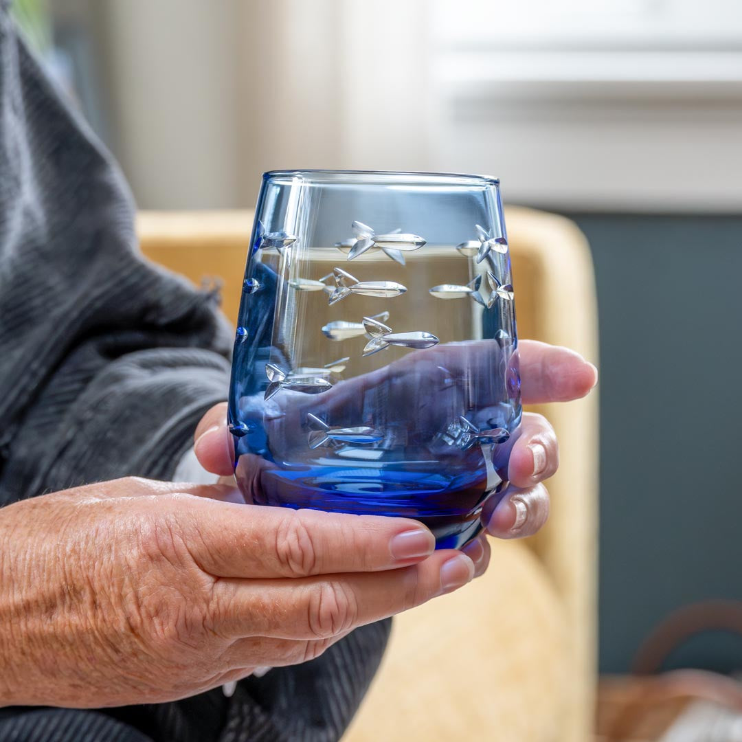 Rolf Glass School of Fish 15oz Blue Stemless Wine Glass is a great gift