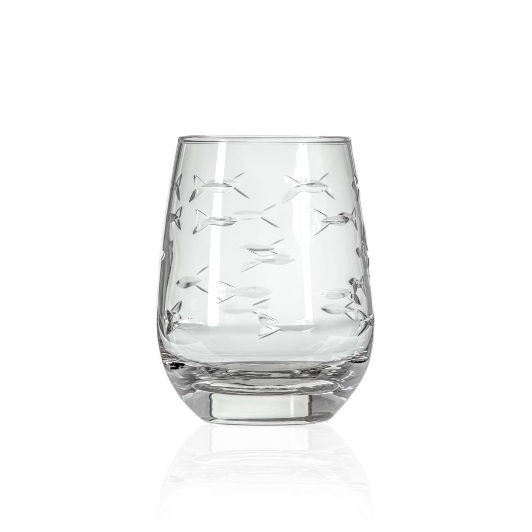 Rolf Glass School of Fish 15oz Clear Heavy Base Stemless Wine Glass