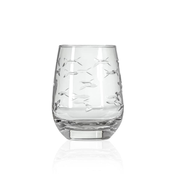 Rolf Glass School of Fish 15oz Clear Heavy Base Stemless Wine Glass