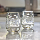Rolf Glass School of Fish 15oz Clear Stemless Wine Glass in a nice set of etched glass
