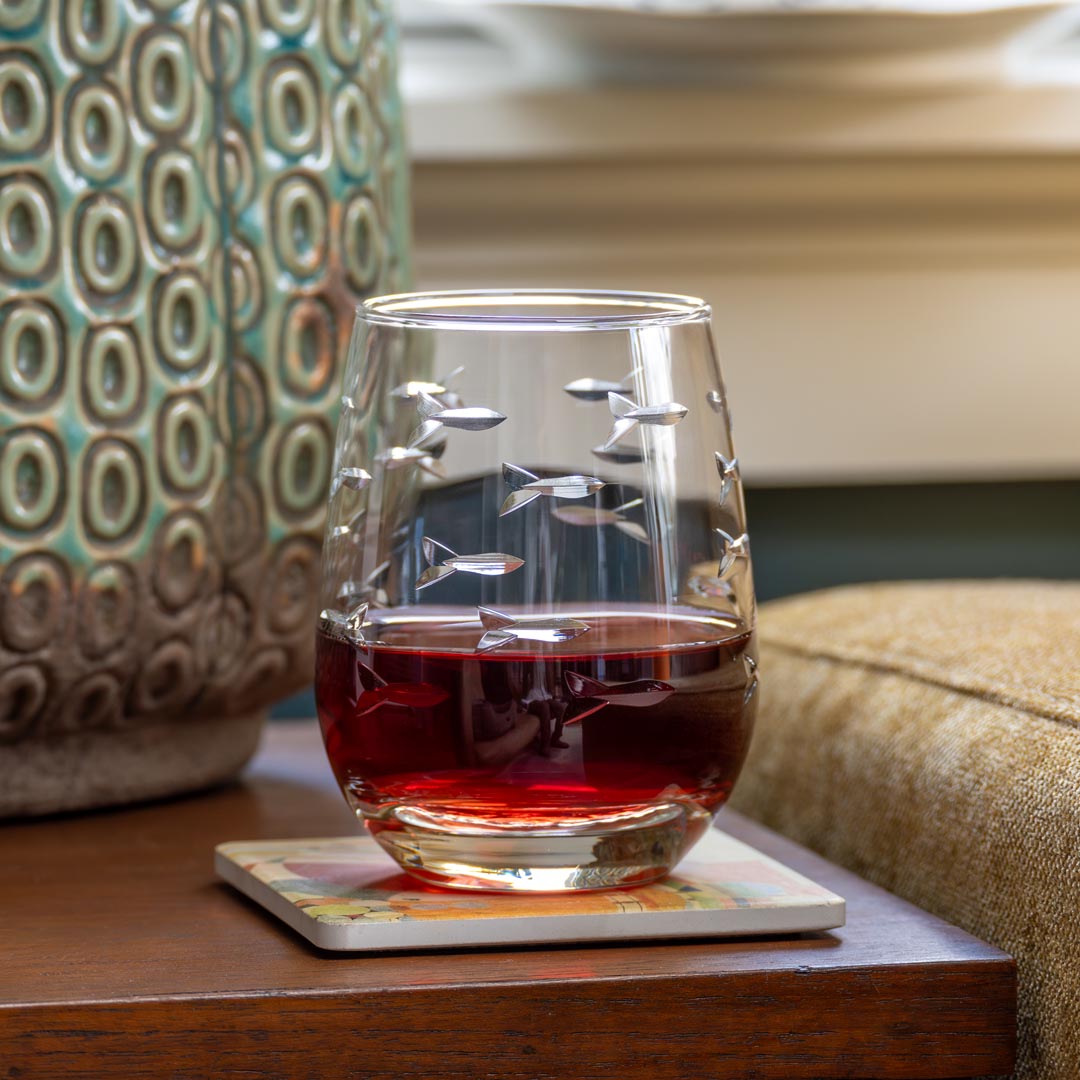 Rolf Glass School of Fish 15oz Clear Stemless Wine Glass is great with your favorite red wine