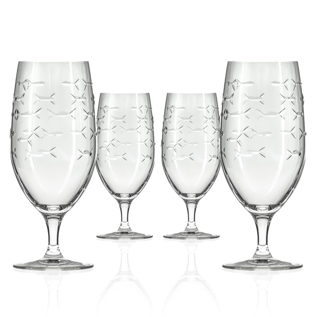 Rolf Glass School of Fish 16oz Footed Iced Tea Glass