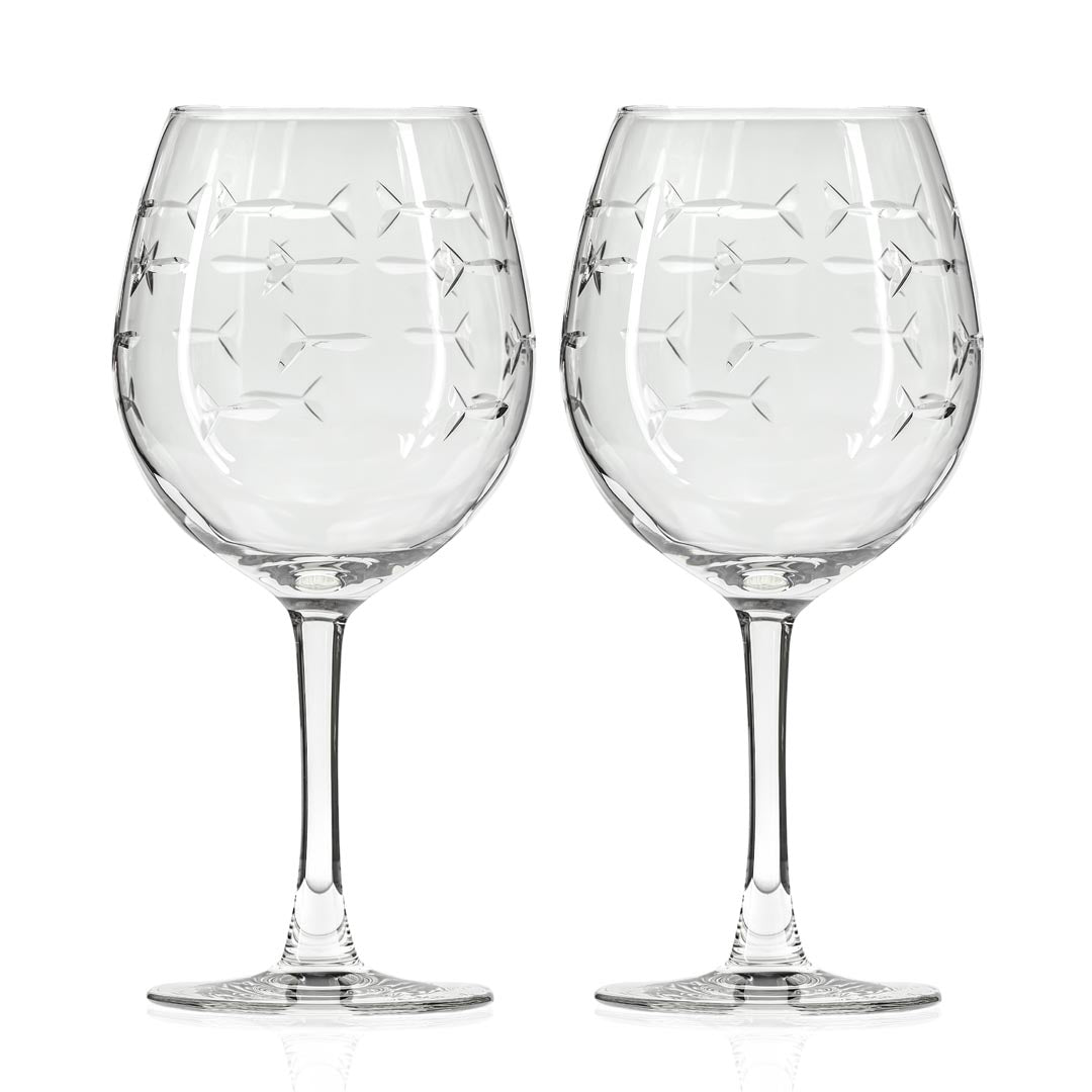 Rolf Glass School of Fish 18oz Balloon Red Wine Glass White Background Front View Set of 2