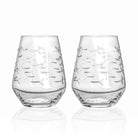 Rolf Glass School of Fish 18oz Stemless Wine Tumbler Glass set of 2 front view on white background