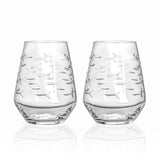 Rolf Glass School of Fish 18oz Stemless Wine Tumbler Glass set of 2 front view on white background