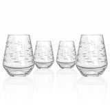 Rolf Glass School of Fish 18oz Stemless Wine Tumbler Glass set of 4 front view on white background