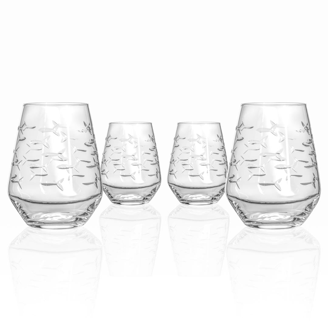 Rolf Glass School of Fish Set of 4 Stemless Red Wine Glasses