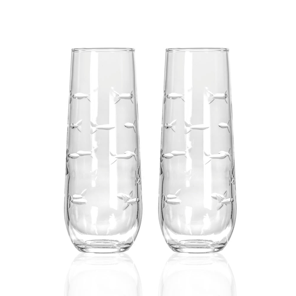 School of Fish 8.5oz Stemless Champagne Flute | Set of 4 - Thumbnail 4