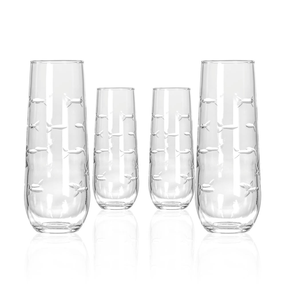 School of Fish 8.5oz Stemless Champagne Flute | Set of 4