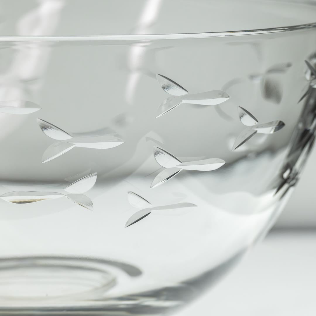 Rolf Glass School of Fish 9.25 inch Glass Bowl detailed fish engraving
