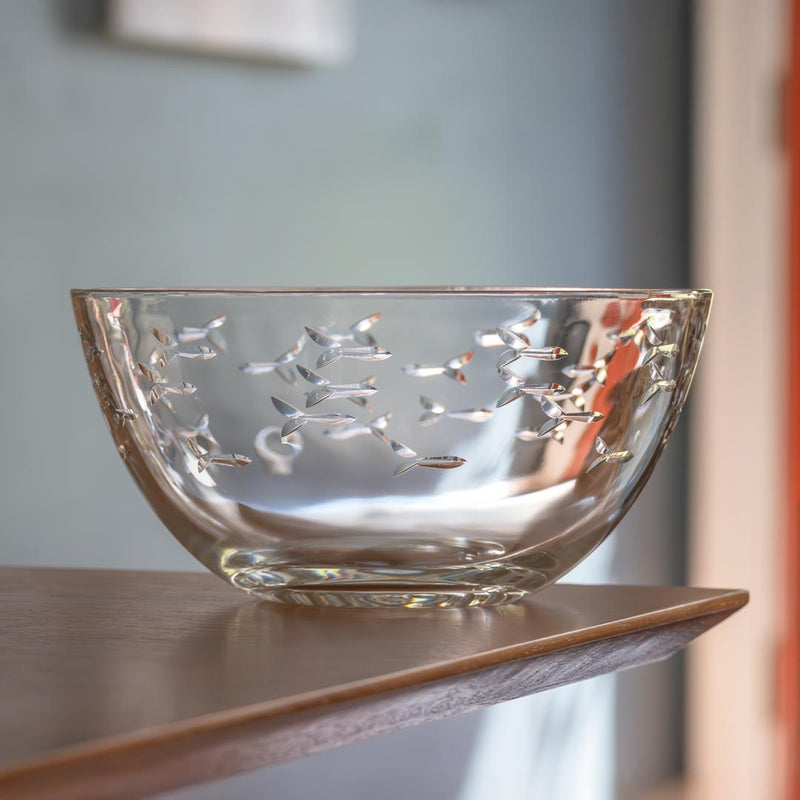 Rolf Glass School of Fish 9.25 inch Glass Bowl on the dining room table