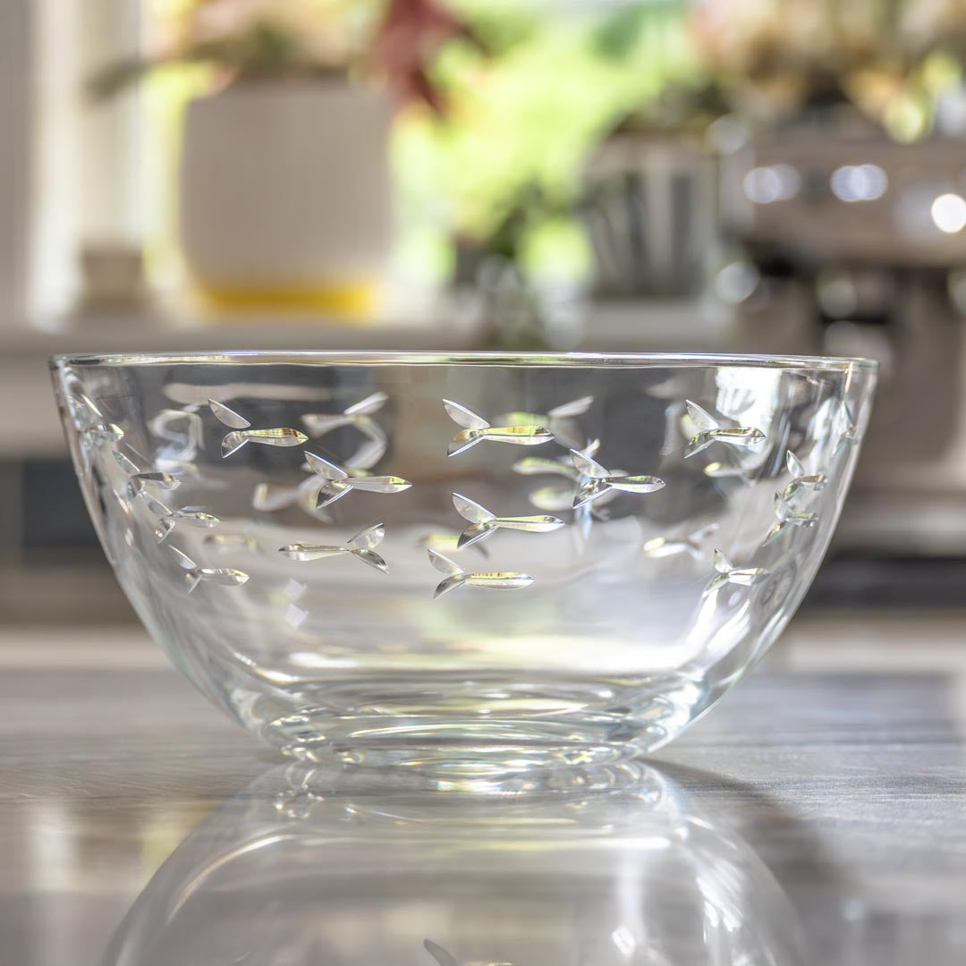 Rolf Glass School of Fish 9.25 inch Glass Bowl is crystal clear