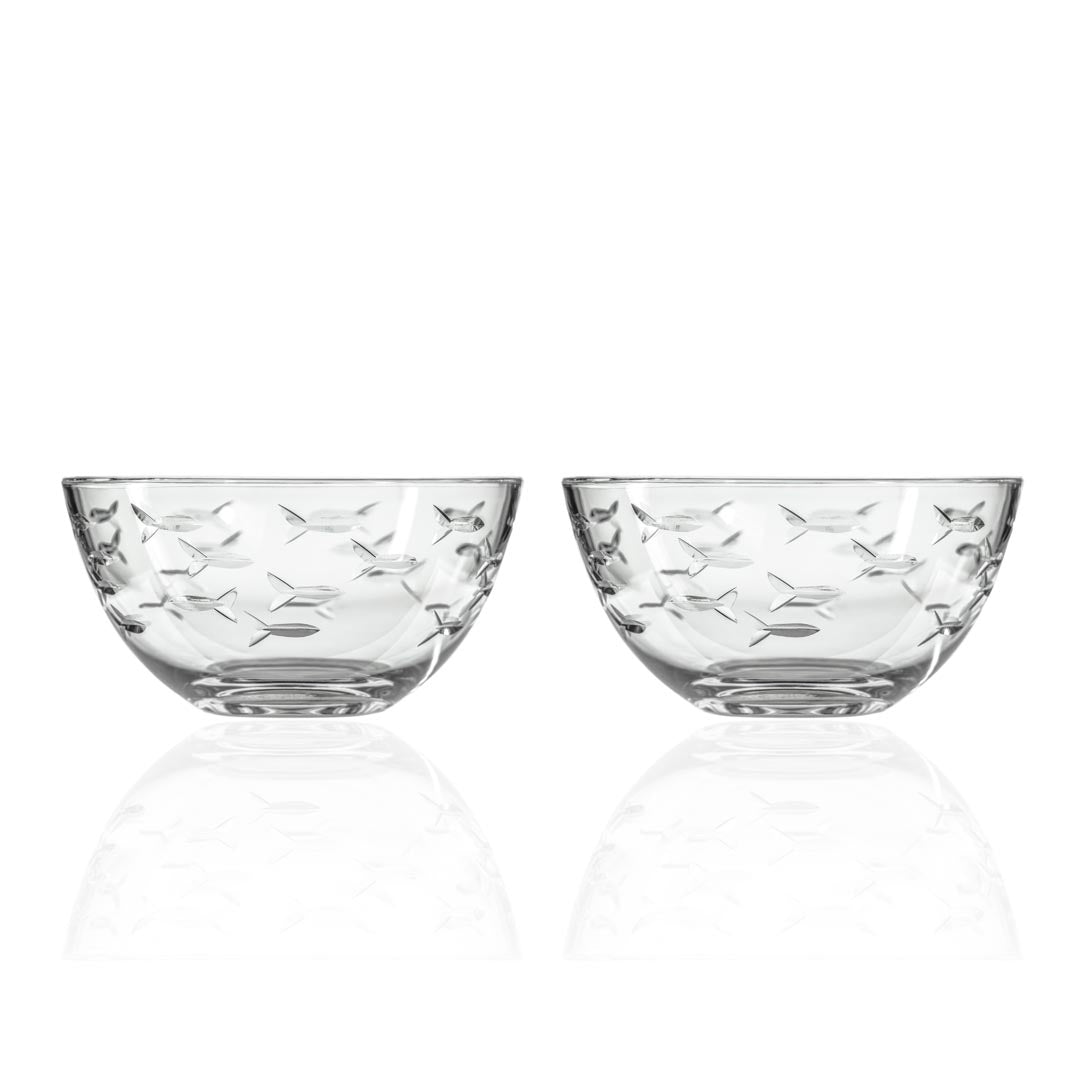 Rolf Glass School of Fish Small Round Glass Bowl set of 2