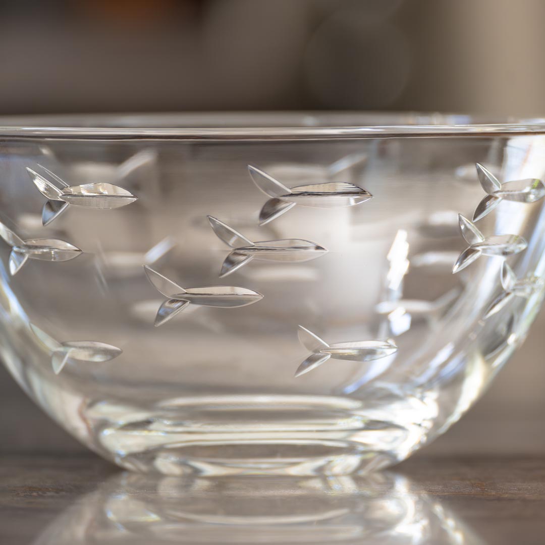 Rolf Glass School of Fish Small Round Glass Bowl in the kitchen