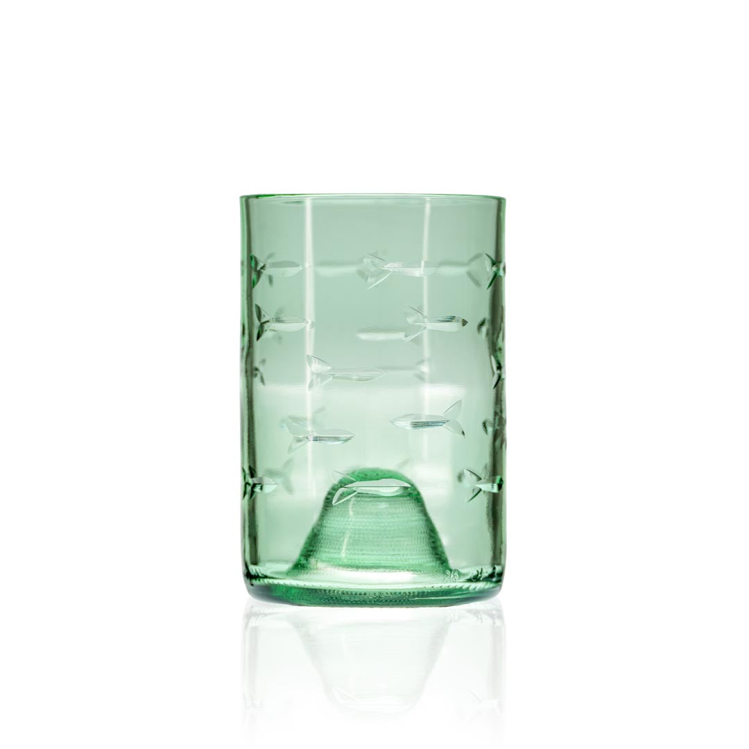 School of Fish Twice Around 12oz Antique Green Repurposed Tumbler by Rolf Glass