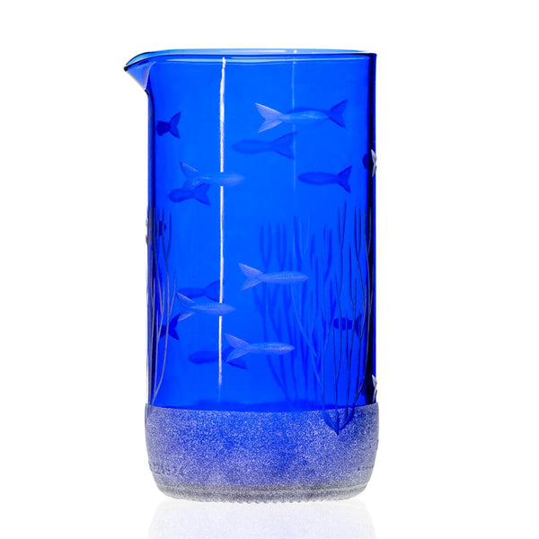Rolf Glass School of Fish Twice Around Blue 13oz Pitcher 