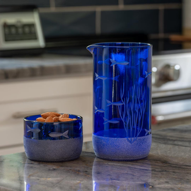 Rolf Glass School of Fish Twice Around Blue 13oz Pitcher and 2 Inch Mini Sipper Giftbox Set is great in the kitchen