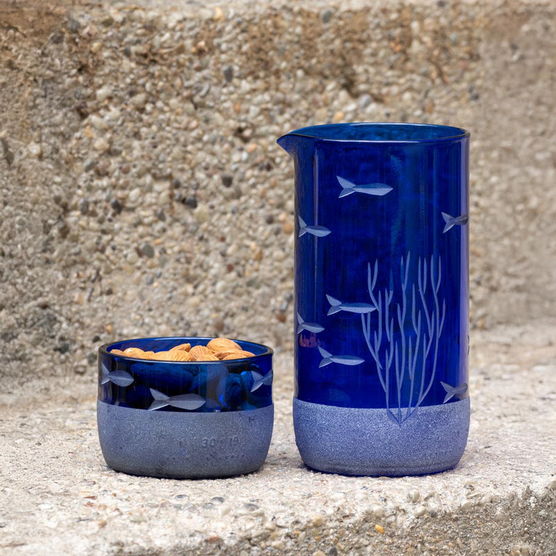 Rolf Glass School of Fish Twice Around Blue 13oz Pitcher and 2 Inch Mini Sipper Giftbox Set is great for the patio