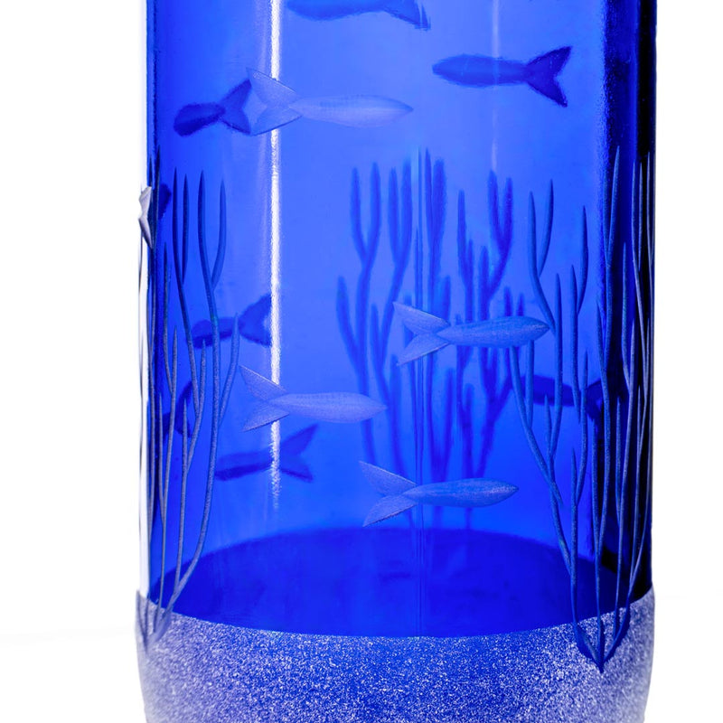 Rolf Glass School of Fish Twice Around Blue 13oz Pitcher Detailed Engraving
