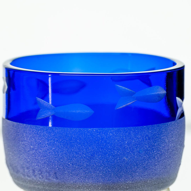 Rolf Glass School of Fish Twice Around Blue 2 Inch Mini Sipper Detailed Engraving