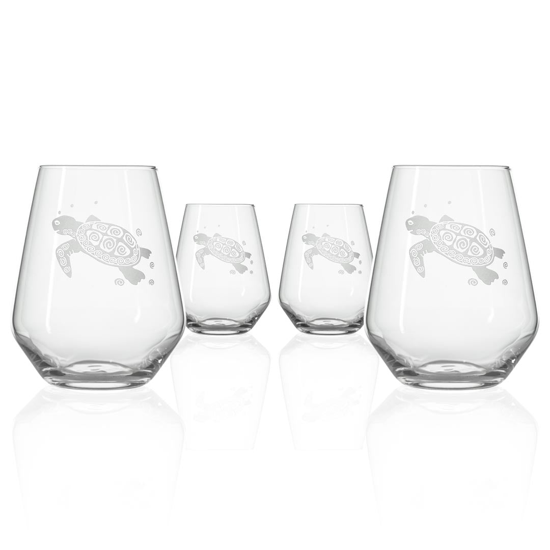 Rolf Glass Sea Turtle 18oz Stemless Wine Tumbler Glass set of 4