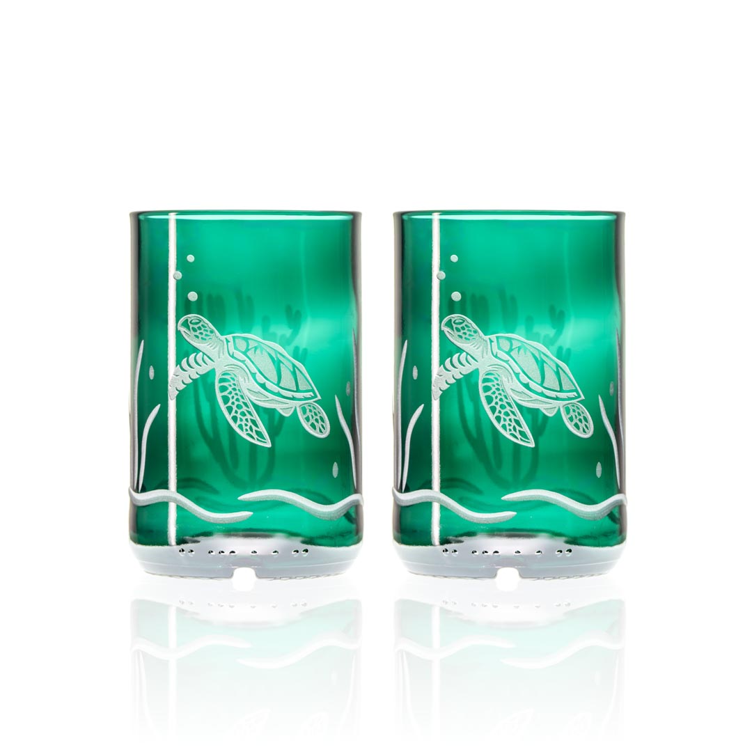Sea Turtle Twice Around 12oz Teal Repurposed Tumbler Set of 2 by Rolf Glass