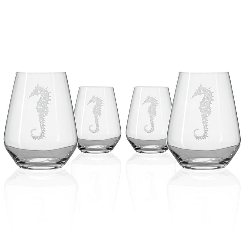 Rolf Glass Seahorse 18oz Stemless Wine Glass set of 4