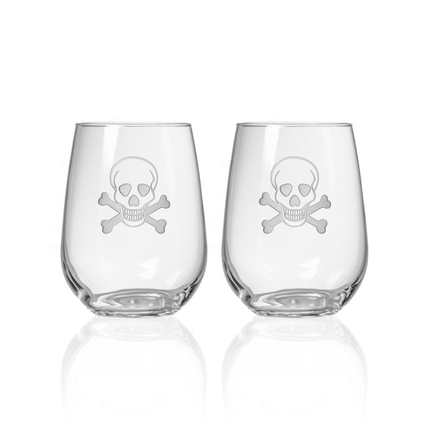 Rolf Glass Skull and Crossbones 17oz Stemless Wine Tumbler Glass