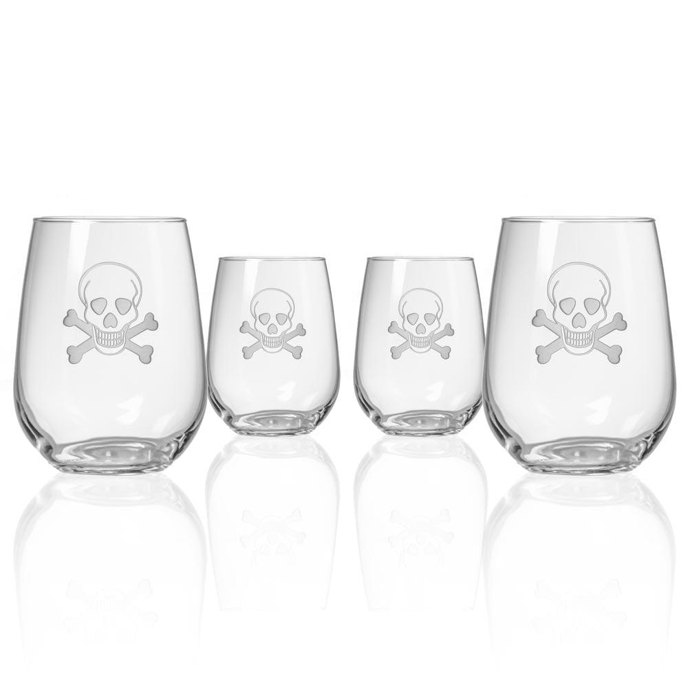 Skull and Crossbones 17oz Stemless Wine Tumbler | Set of 4