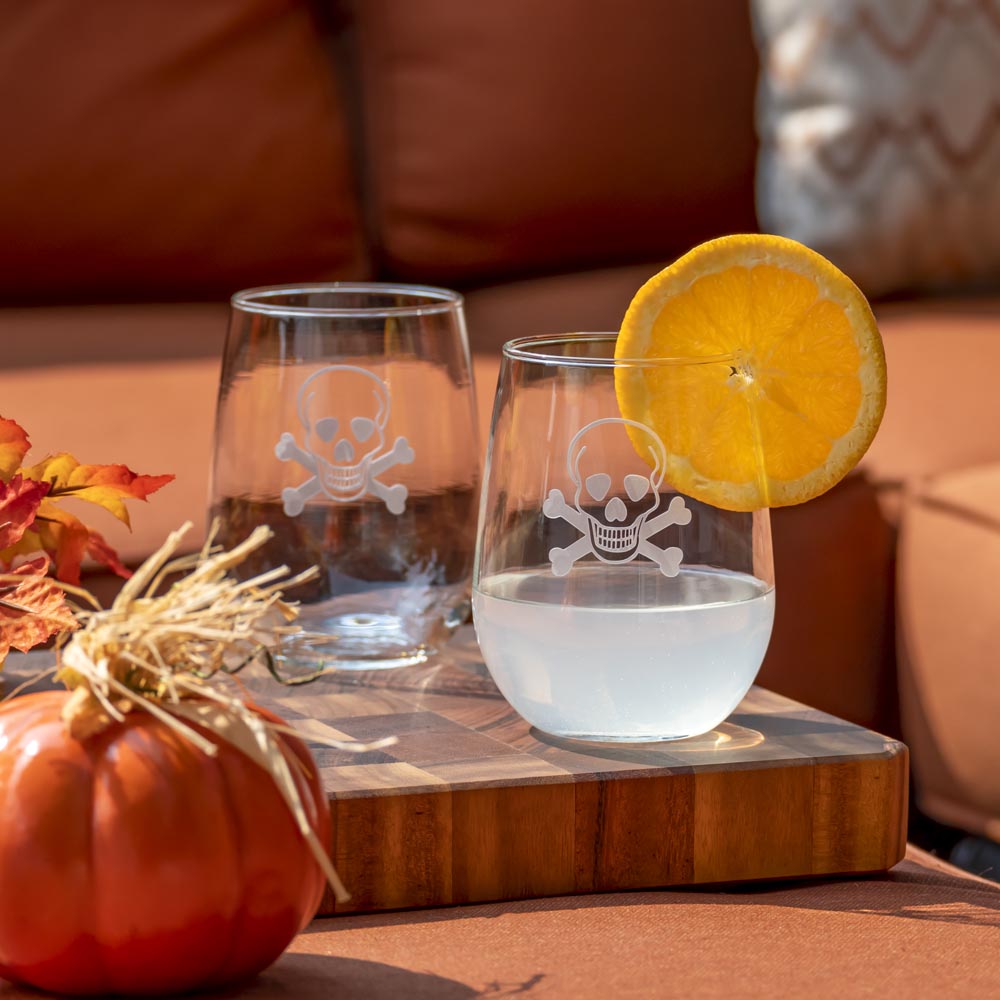 Skull and Crossbones 17oz Stemless Wine Tumbler | Set of 4 - Thumbnail 4