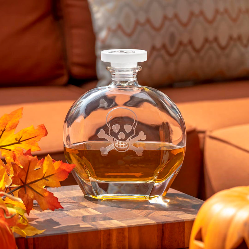 Enjoy some of your favorite spirt from the Rolf Glass Skull and Crossbones 23oz Whiskey Decanter. Sure to be a hit at your next Halloween Party