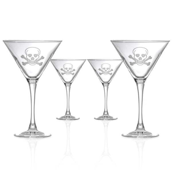 Rolf Glass Skull and Crossbones 10oz Martini Cocktail Glass set of 4