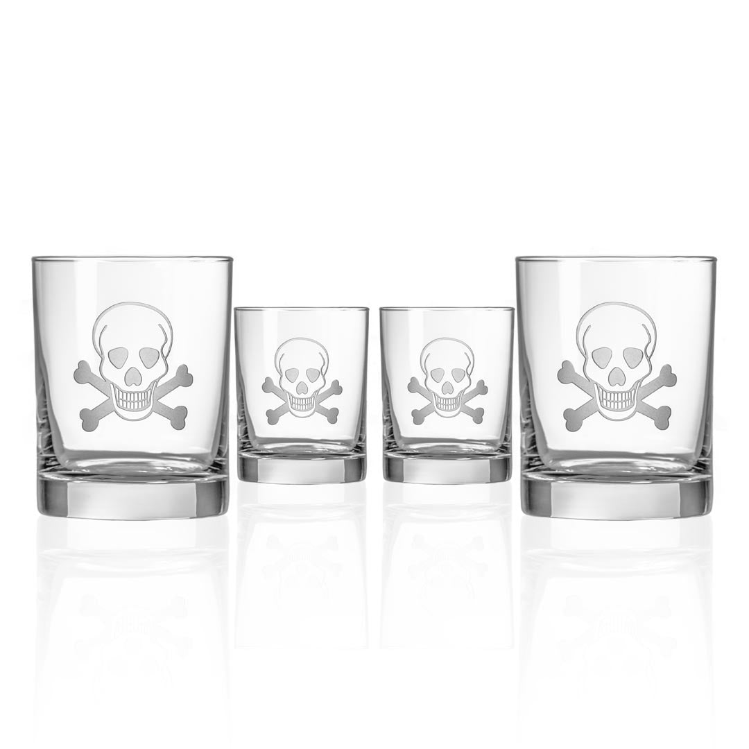 Skull and Crossbones 13oz Double Old Fashioned Glass | Set of 4