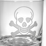 Rolf Glass Skull and Crossbones 13oz Double Old Fashioned Whiskey Cocktail Glass detail sand engraving