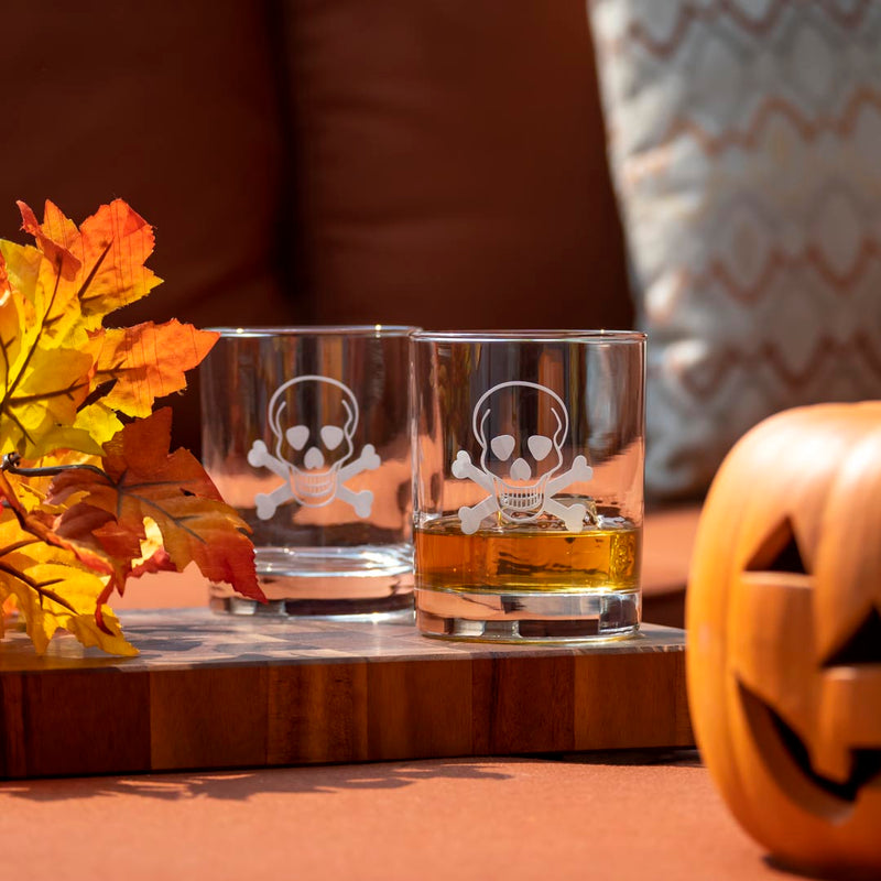 Rolf Glass Skull and Crossbones 13oz Double Old Fashioned Whiskey Cocktail Glass is the best Halloween home decor you can find.