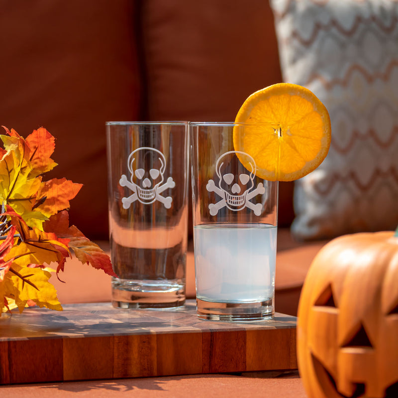 Add the Rolf Glass Skull and Crossbones 15oz Cooler Highball Cocktail Glass to your home bar just in time for Halloween